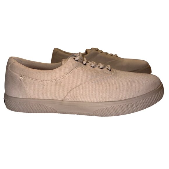 Sperry Mens Size 9.5W Canvas Cream Sneakers With Plushstep Insole Shoes New - Picture 2 of 7